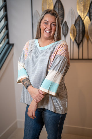 Striped Boho Floral Patchwork Top Easel