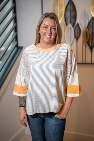 Striped Boho Floral Patchwork Top Easel