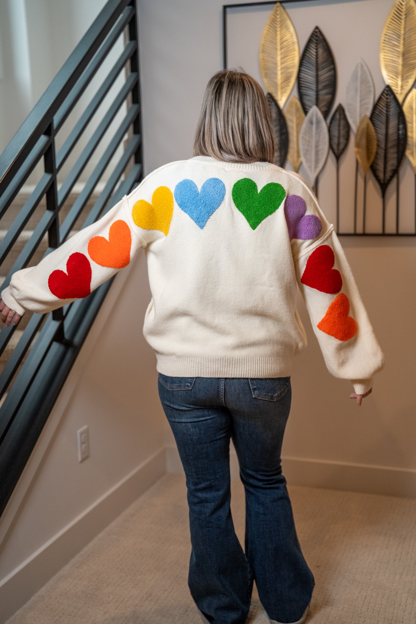 Mello “LOVE” Heart Patchwork V-Neck Cardigan