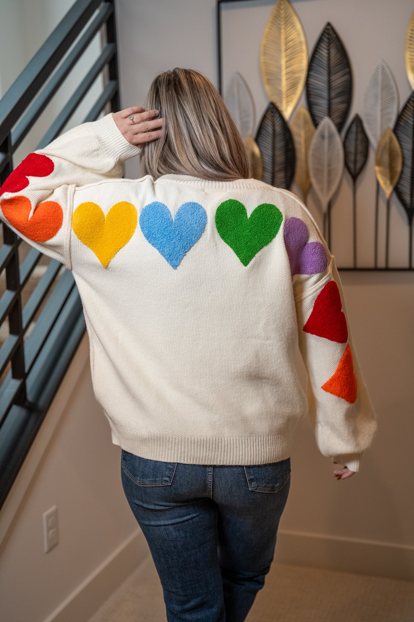 Mello “LOVE” Heart Patchwork V-Neck Cardigan