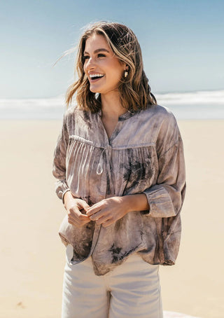 Lovestitch - Tie Dye 3/4 Bubble Sleeve Top