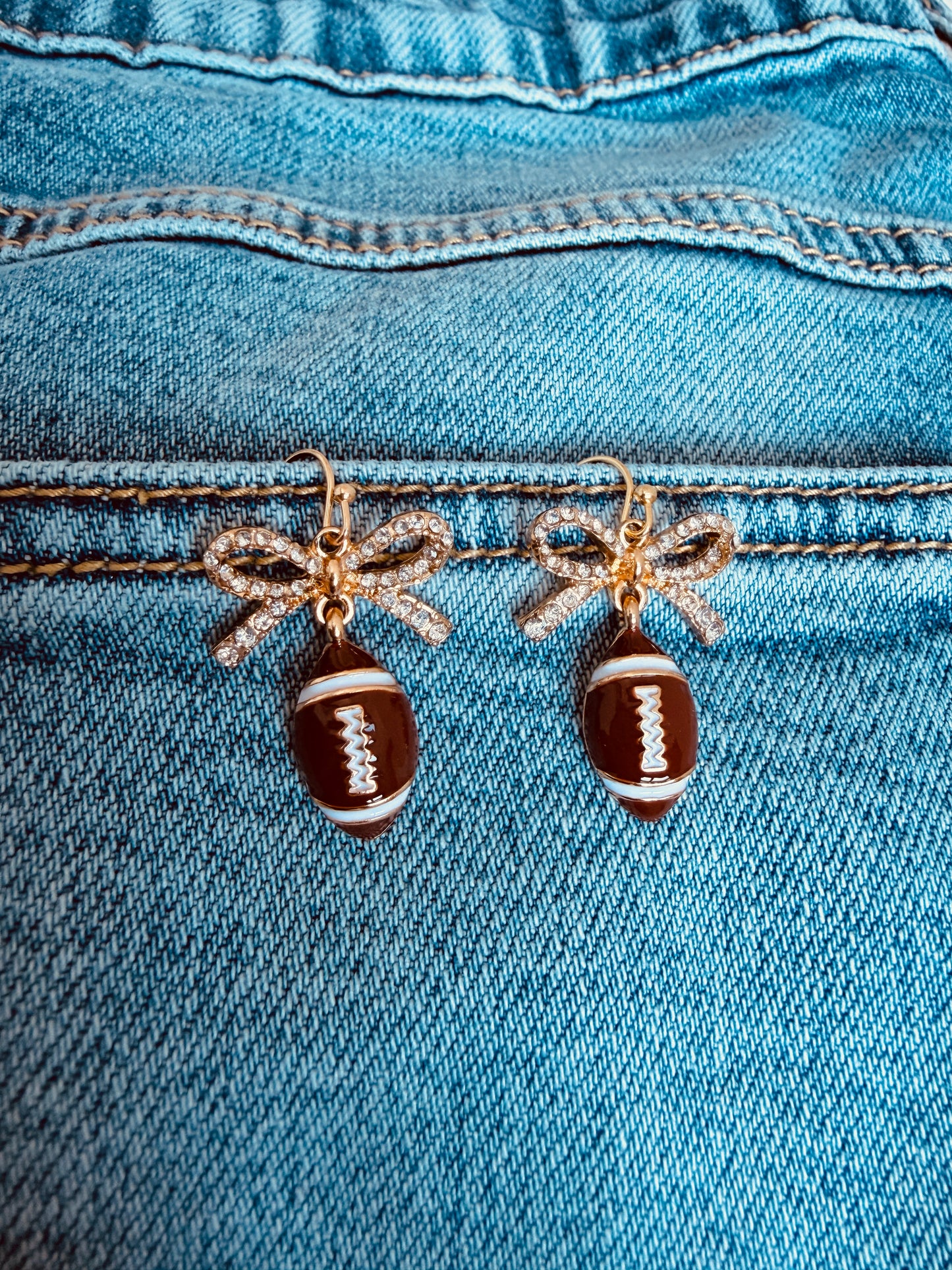 Gold Football Bow Earrings
