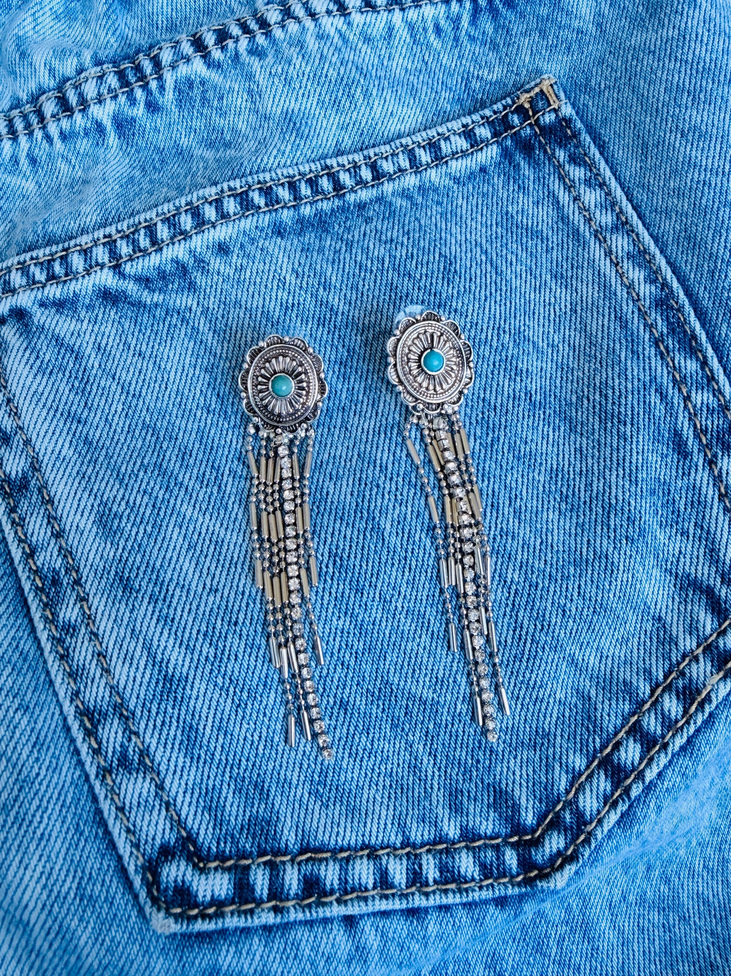 Turquoise Trail Tassel Earrings