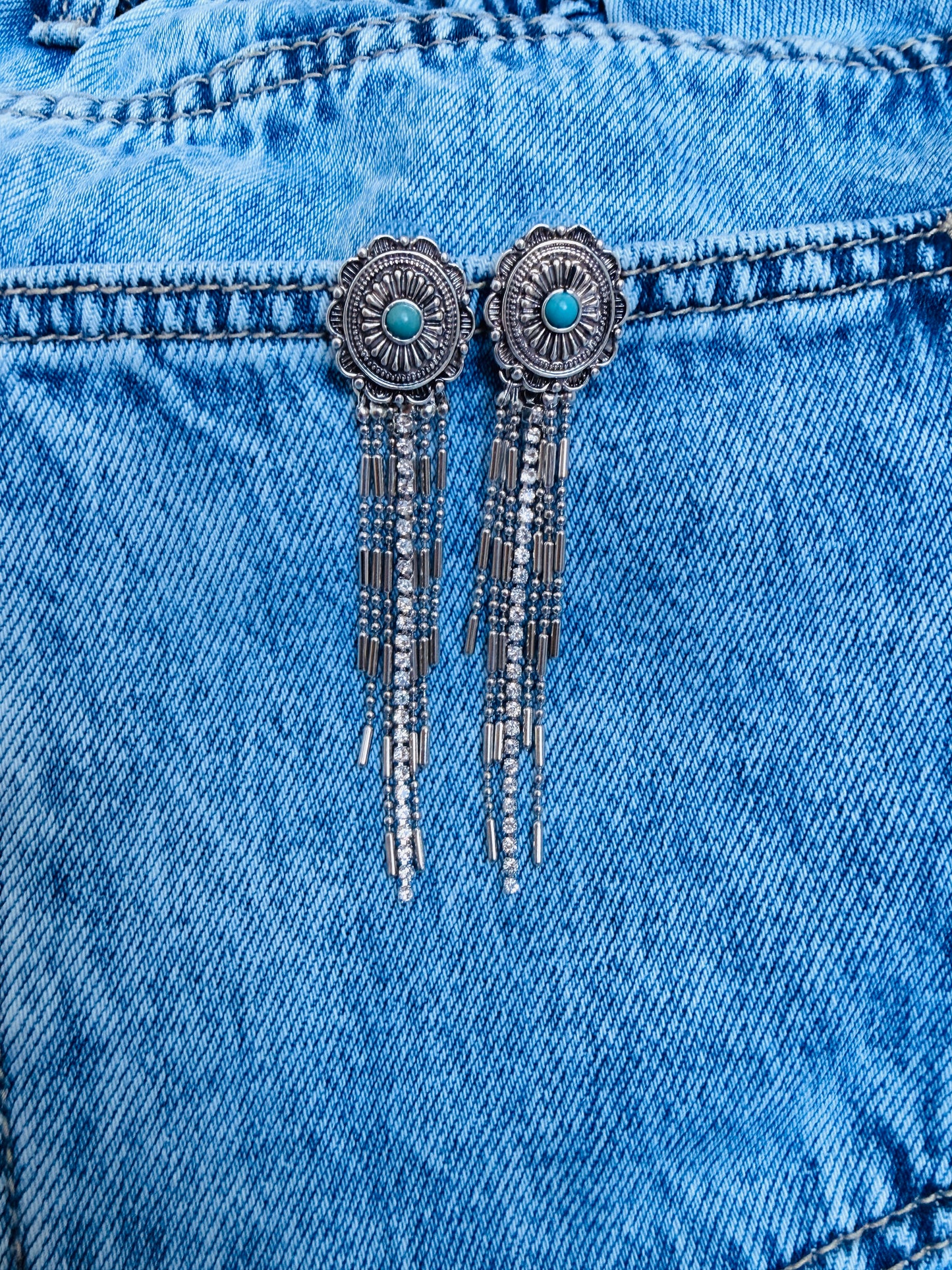 Turquoise Trail Tassel Earrings