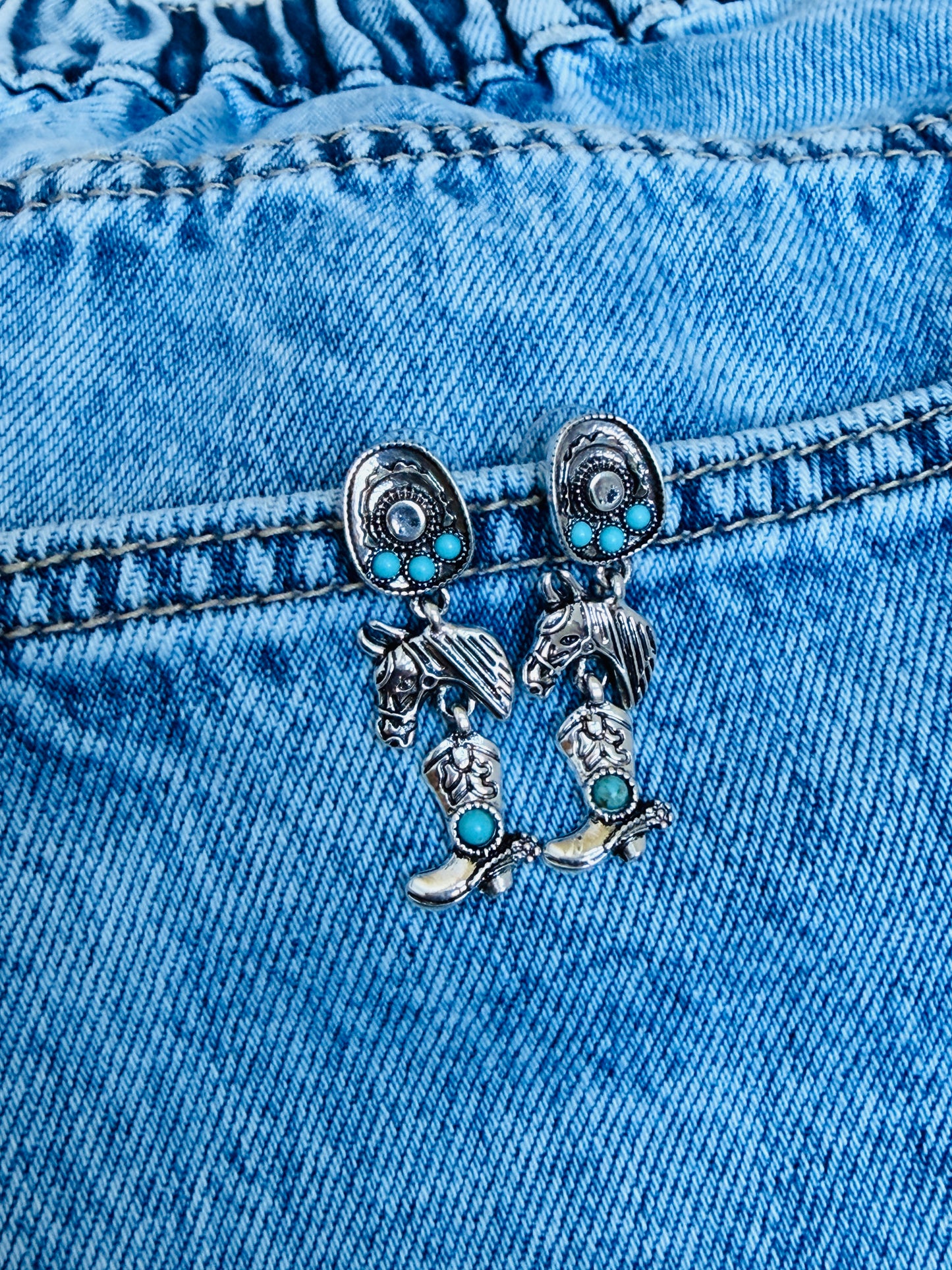 Western Turquoise Charm Dangle Earrings