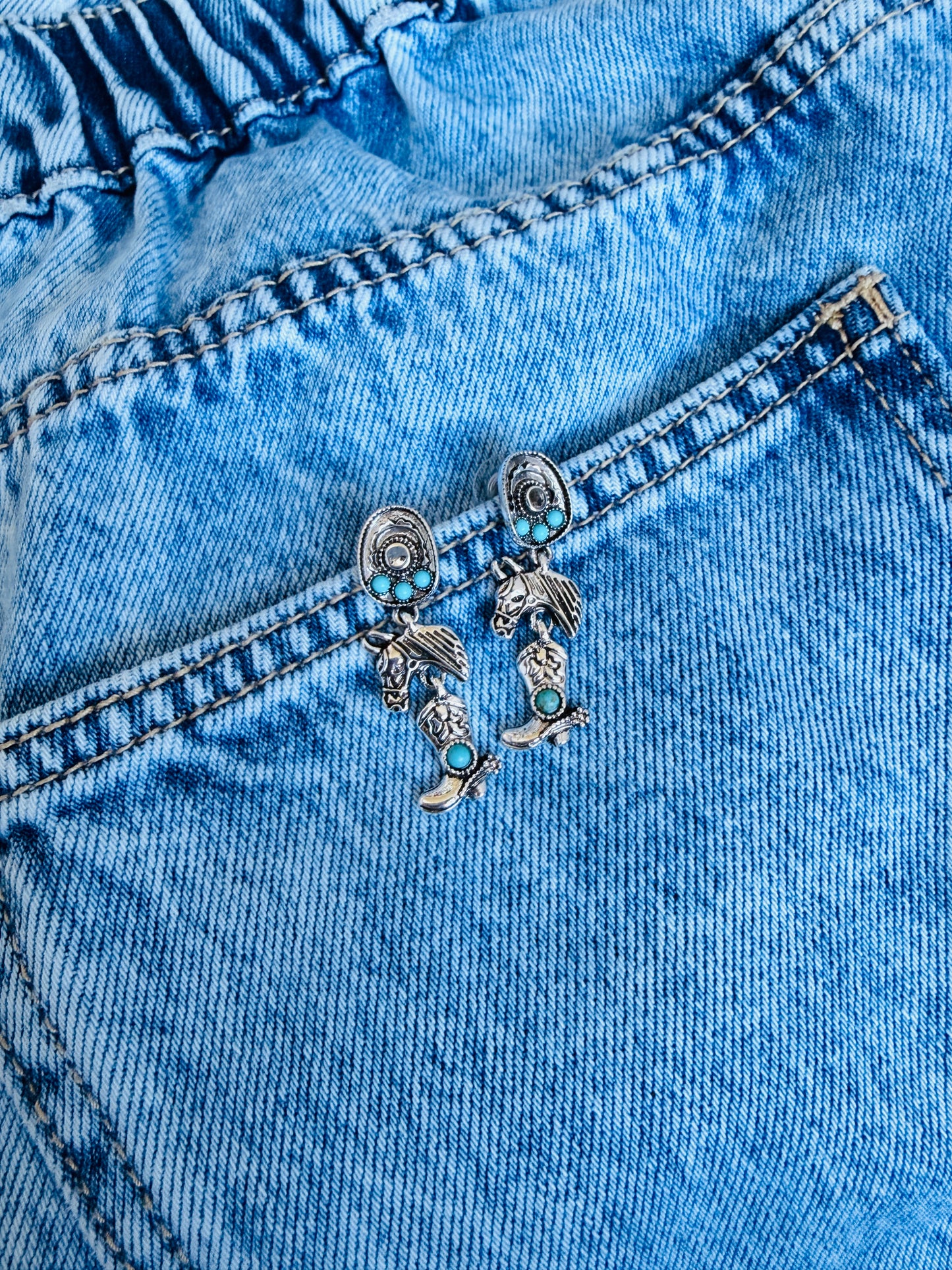 Western Turquoise Charm Dangle Earrings