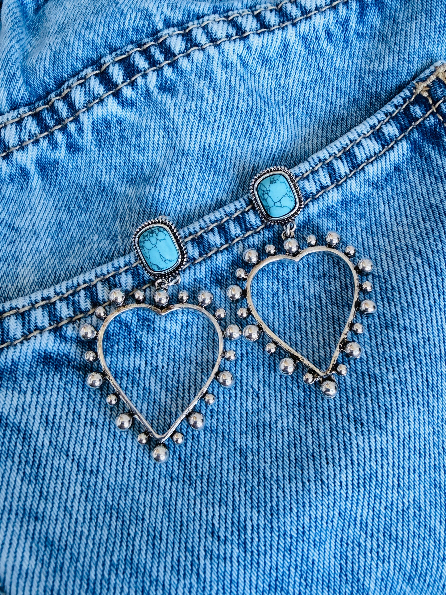 Turquoise Heart Dangle Earrings