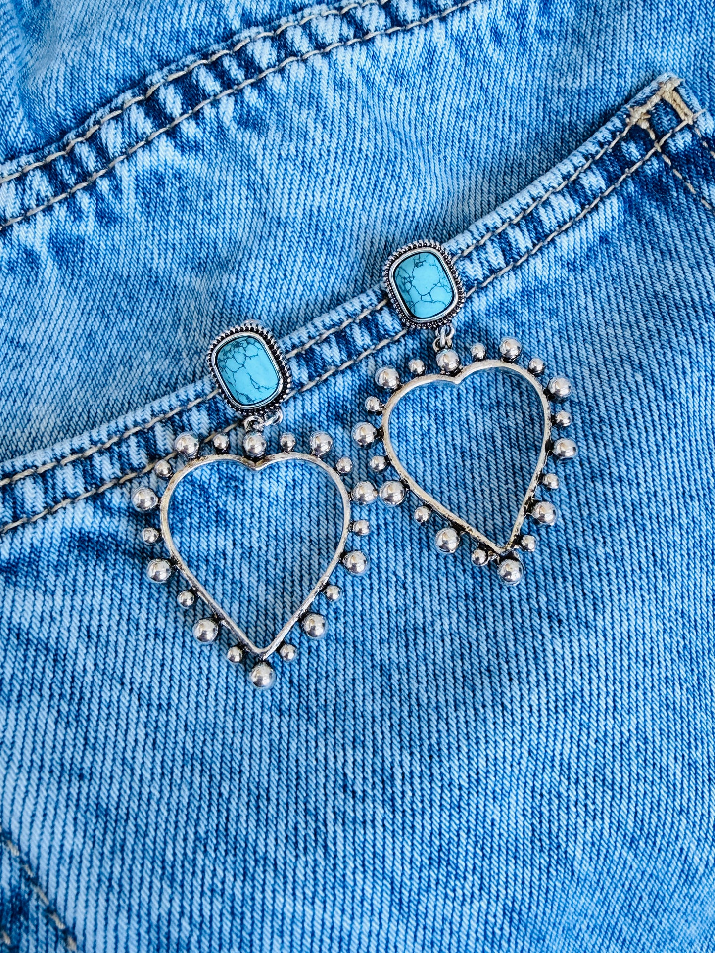 Turquoise Heart Dangle Earrings