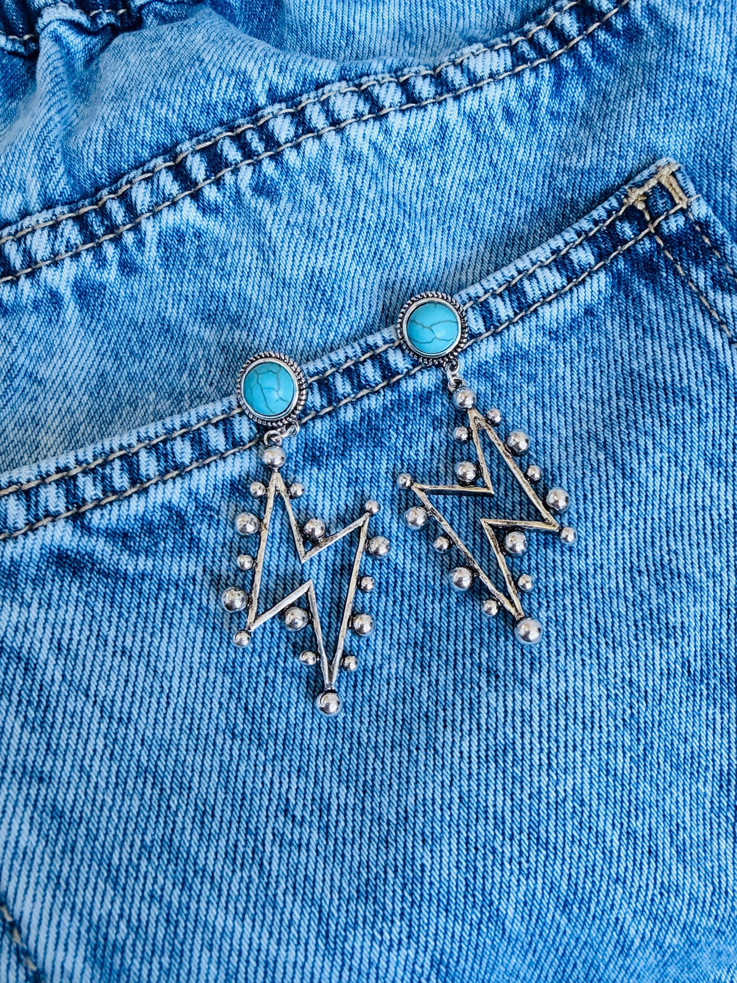 Turquoise Lightning Bolt Dangle Earrings