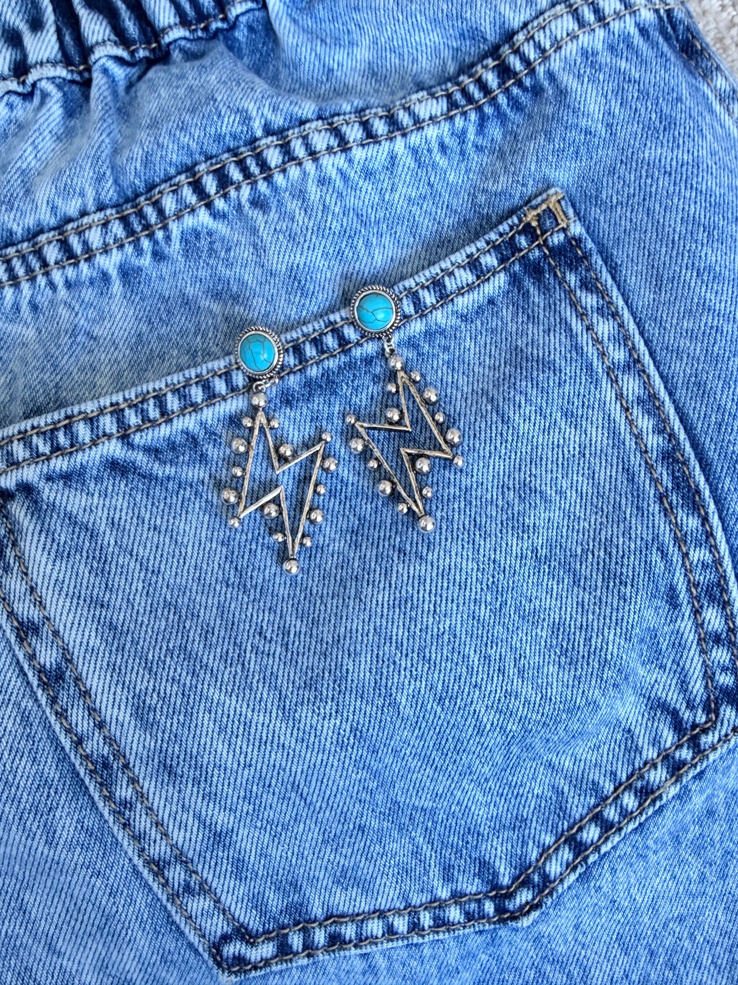 Turquoise Lightning Bolt Dangle Earrings