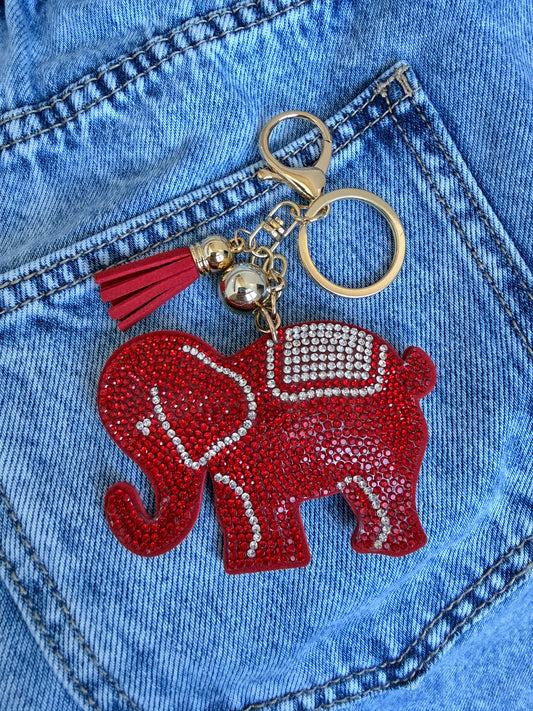 Red Elephant Crystal Keychain