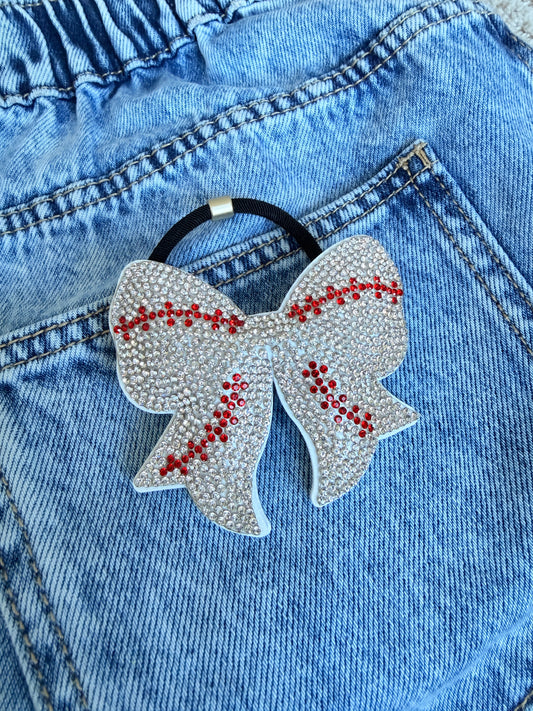 Sparkle Baseball Bow Ponytail Holder