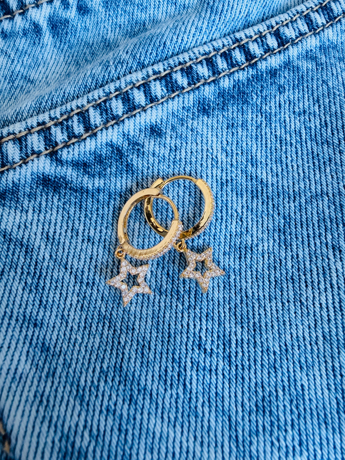 CZ Star Drop Huggie Earrings