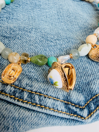 Heart Charm Stone Necklace - Cowgirl Chrome accessory - Buttercup Lynne Boutique