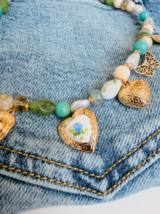 Heart Charm Stone Necklace - Cowgirl Chrome accessory - Buttercup Lynne Boutique