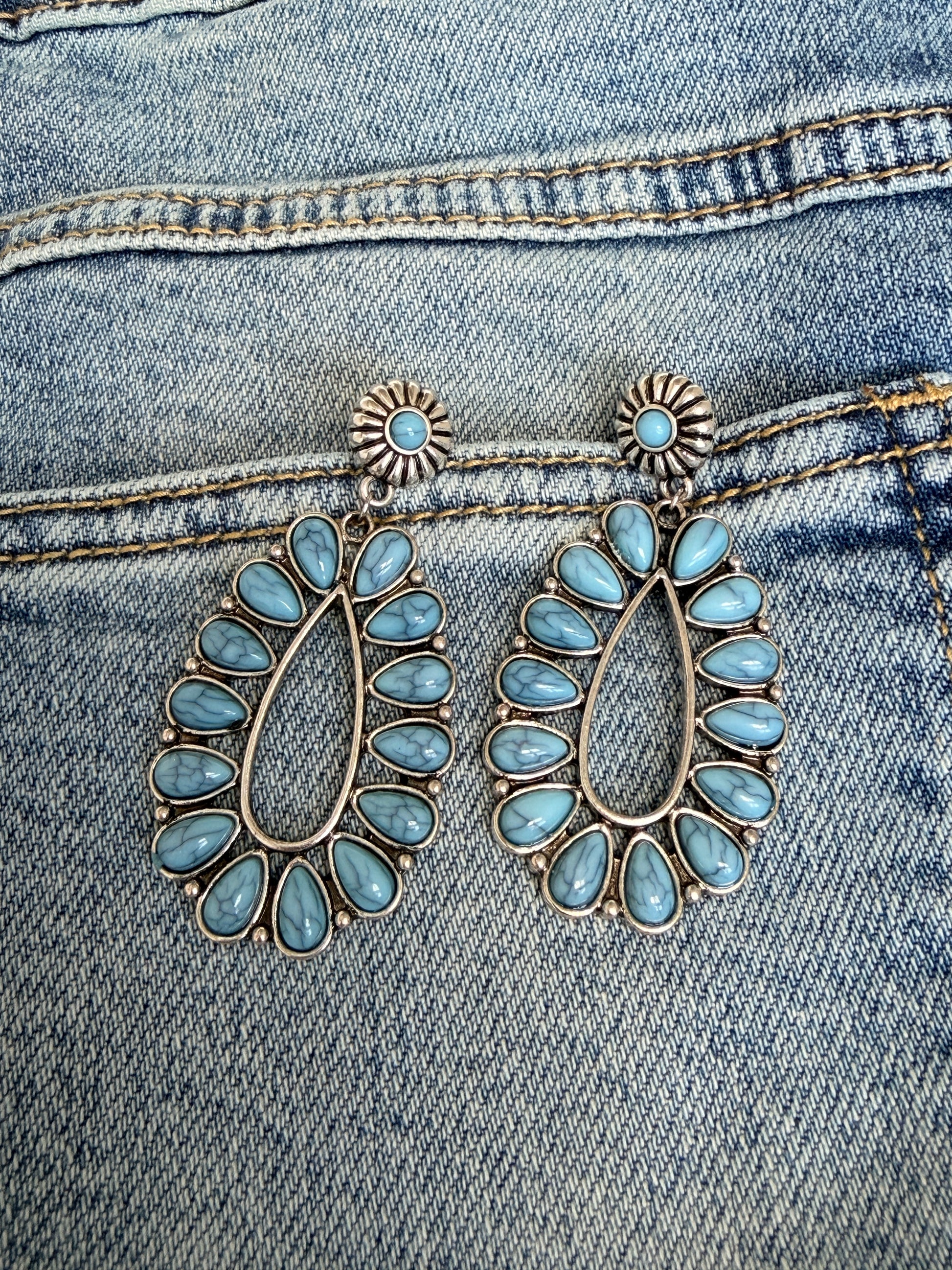 Natural Stone Oval Drop Earrings – Cowgirl Chrome Glam - Buttercup Lynne Boutique