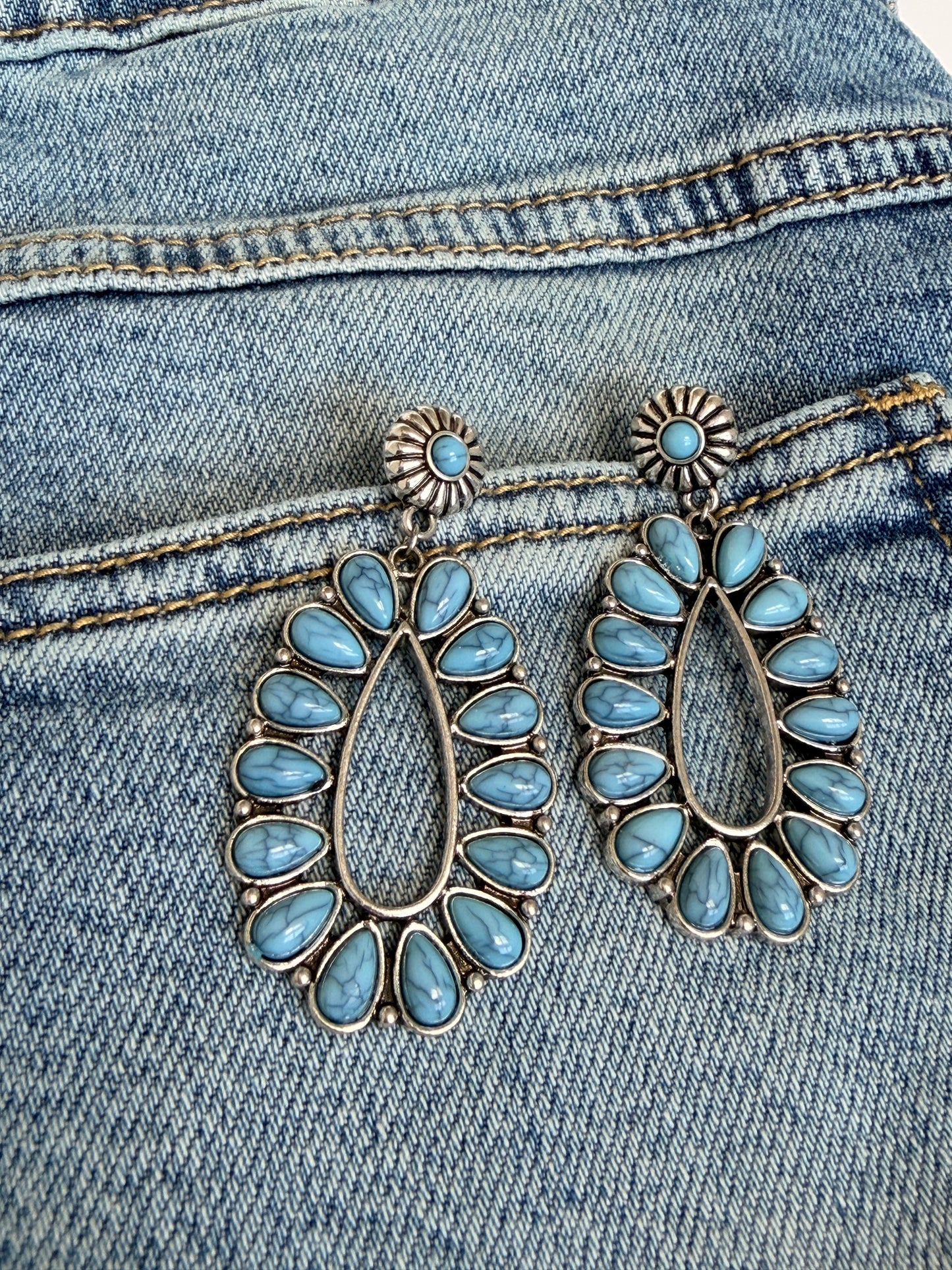 Natural Stone Oval Drop Earrings – Cowgirl Chrome Glam - Buttercup Lynne Boutique