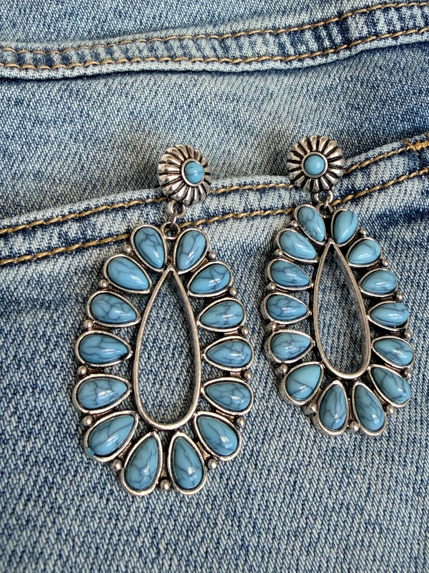 Natural Stone Oval Drop Earrings – Cowgirl Chrome Glam - Buttercup Lynne Boutique