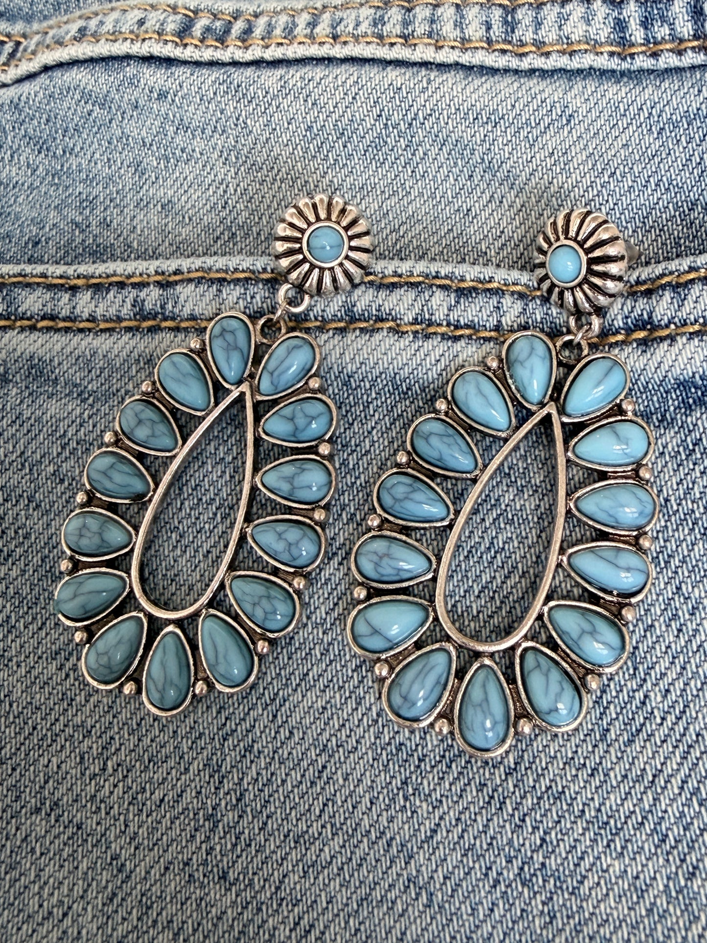 Natural Stone Oval Drop Earrings – Cowgirl Chrome Glam - Buttercup Lynne Boutique