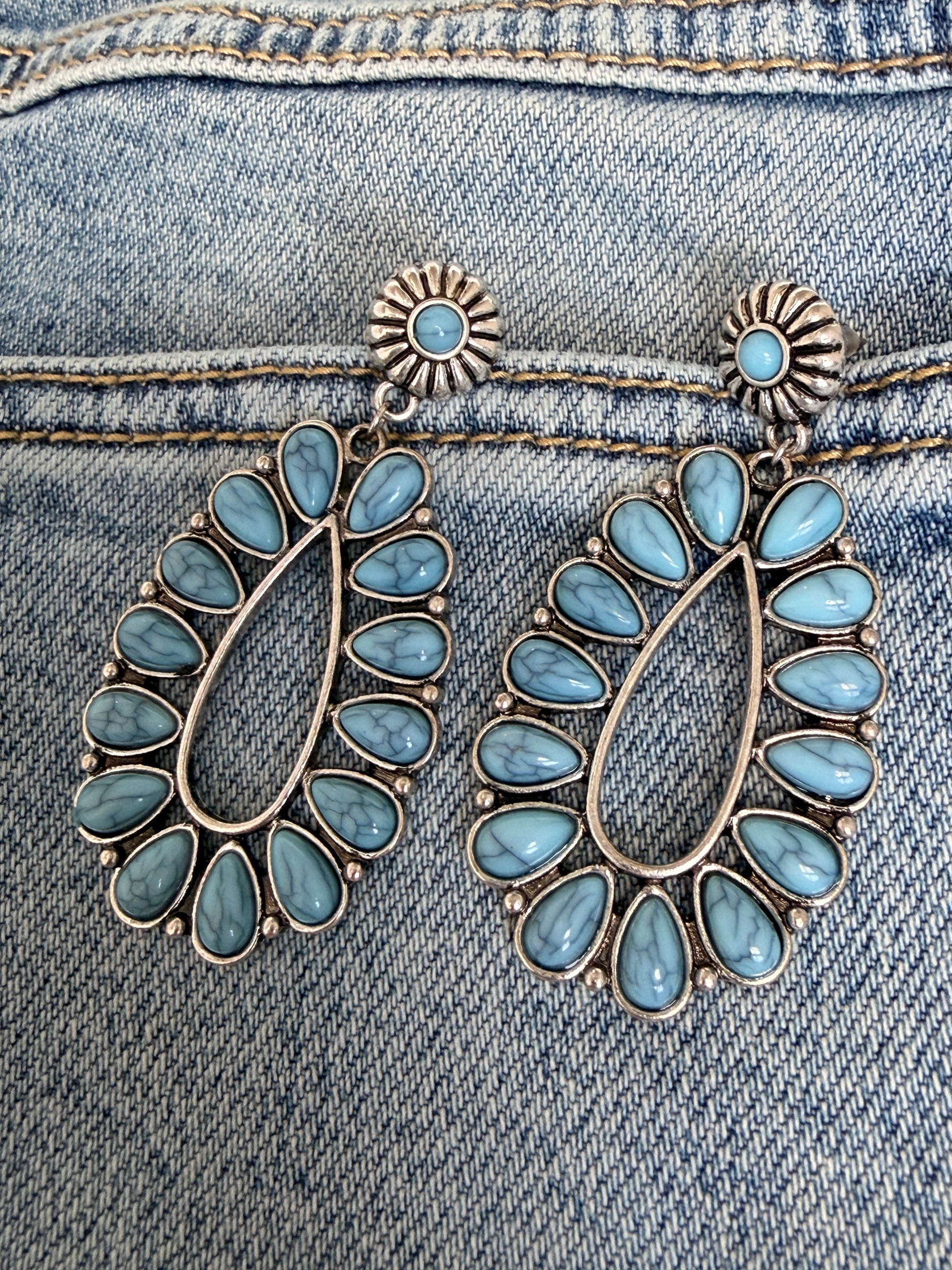 Natural Stone Oval Drop Earrings – Cowgirl Chrome Glam - Buttercup Lynne Boutique