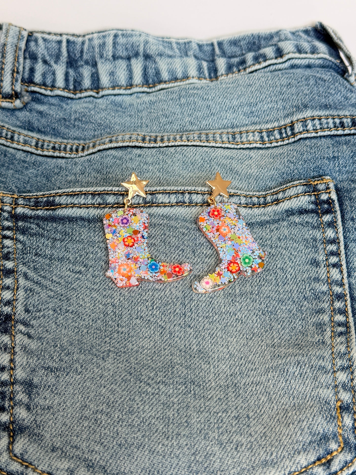 White Multi Cowboy Boot Stud Earrings - Buttercup Lynne Boutique