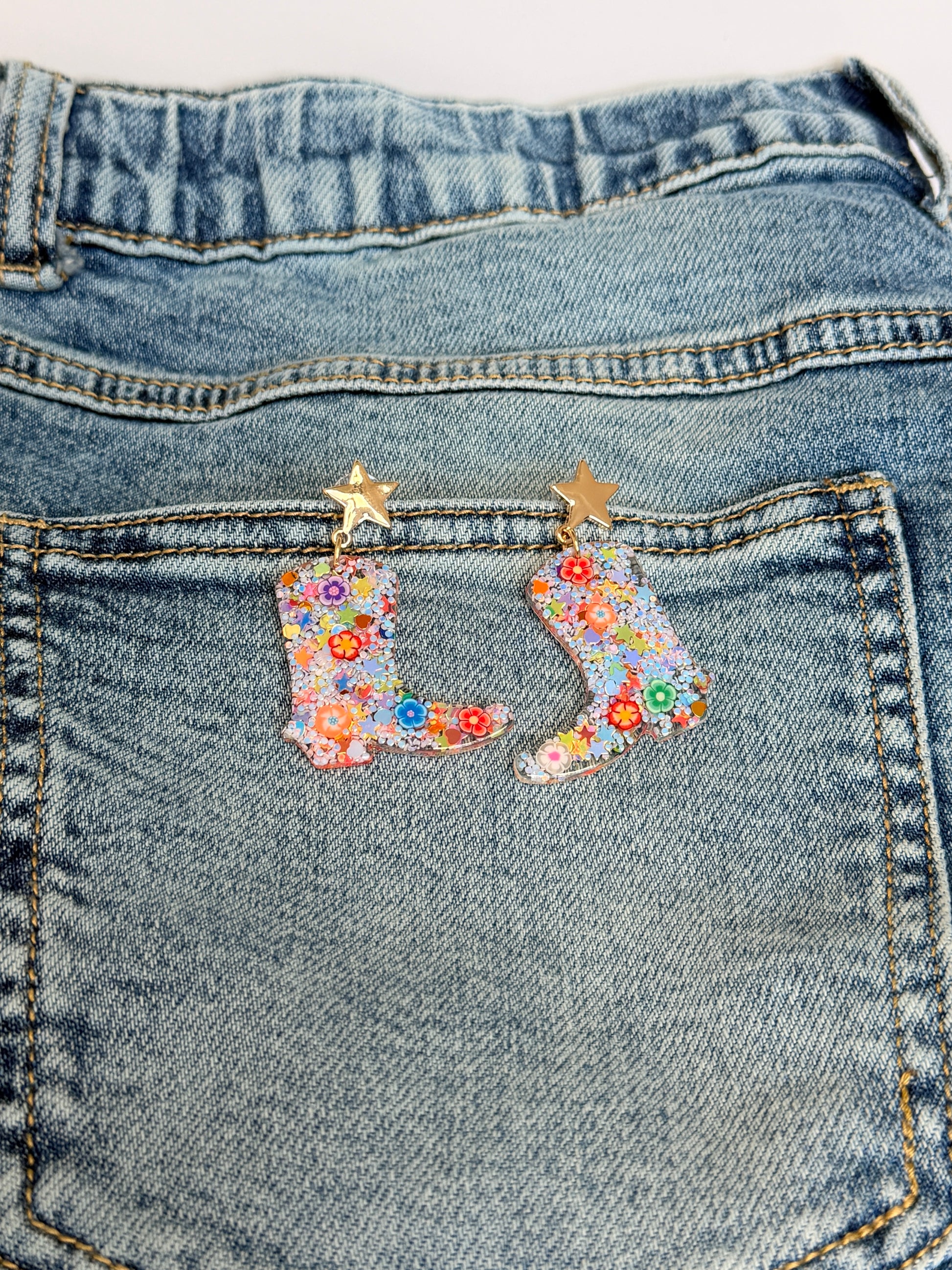 White Multi Cowboy Boot Stud Earrings - Buttercup Lynne Boutique