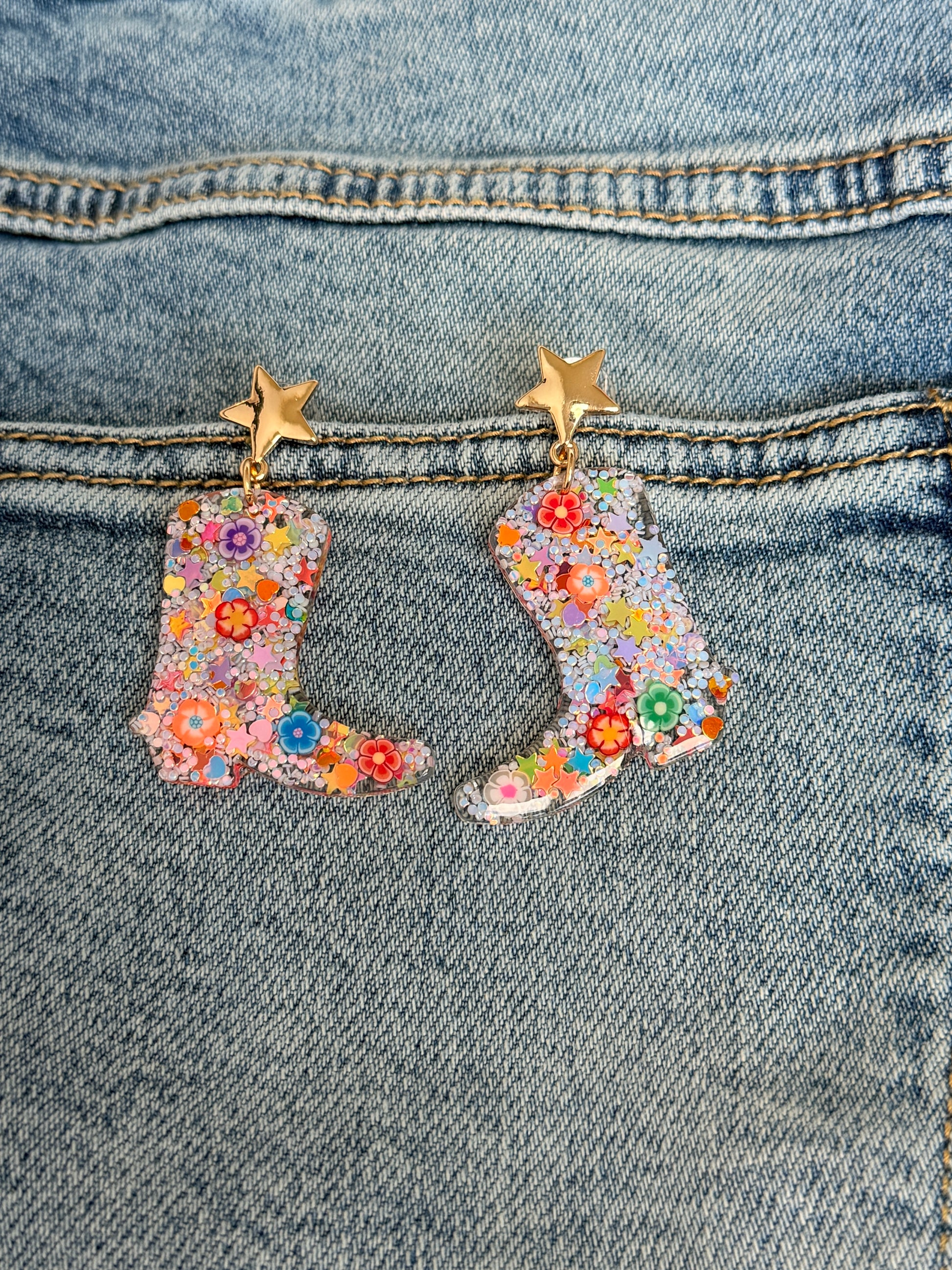 White Multi Cowboy Boot Stud Earrings - Buttercup Lynne Boutique