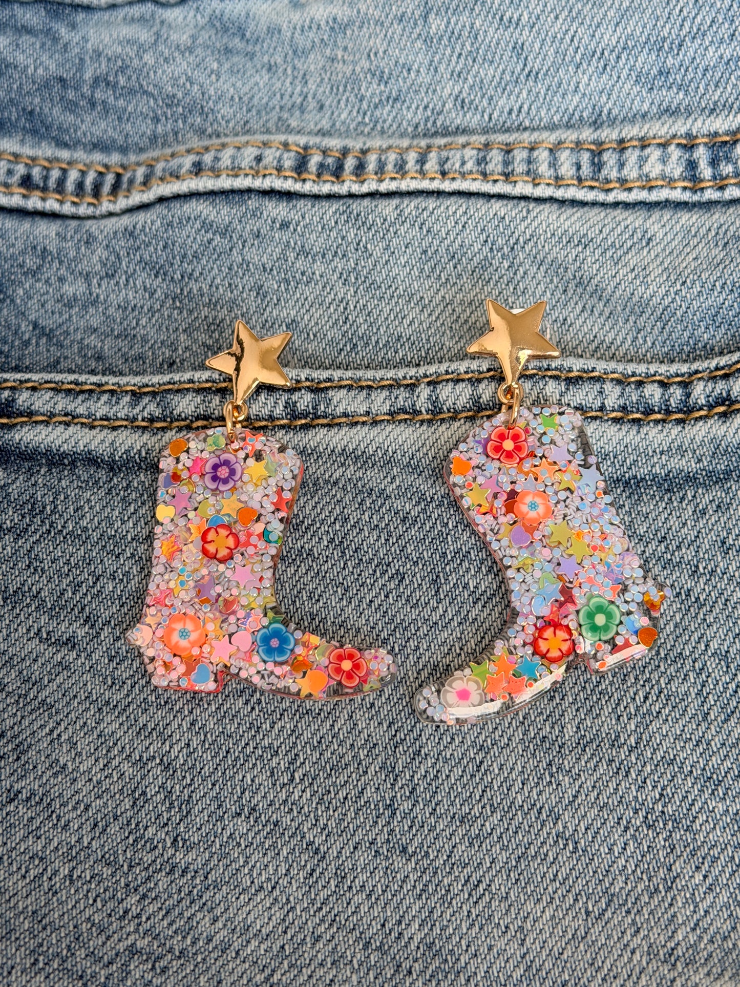 White Multi Cowboy Boot Stud Earrings - Buttercup Lynne Boutique