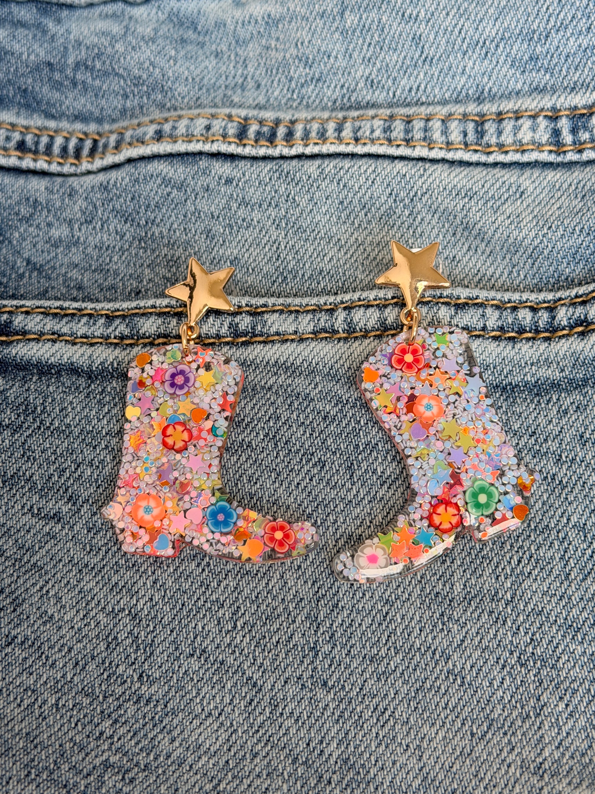 White Multi Cowboy Boot Stud Earrings - Buttercup Lynne Boutique