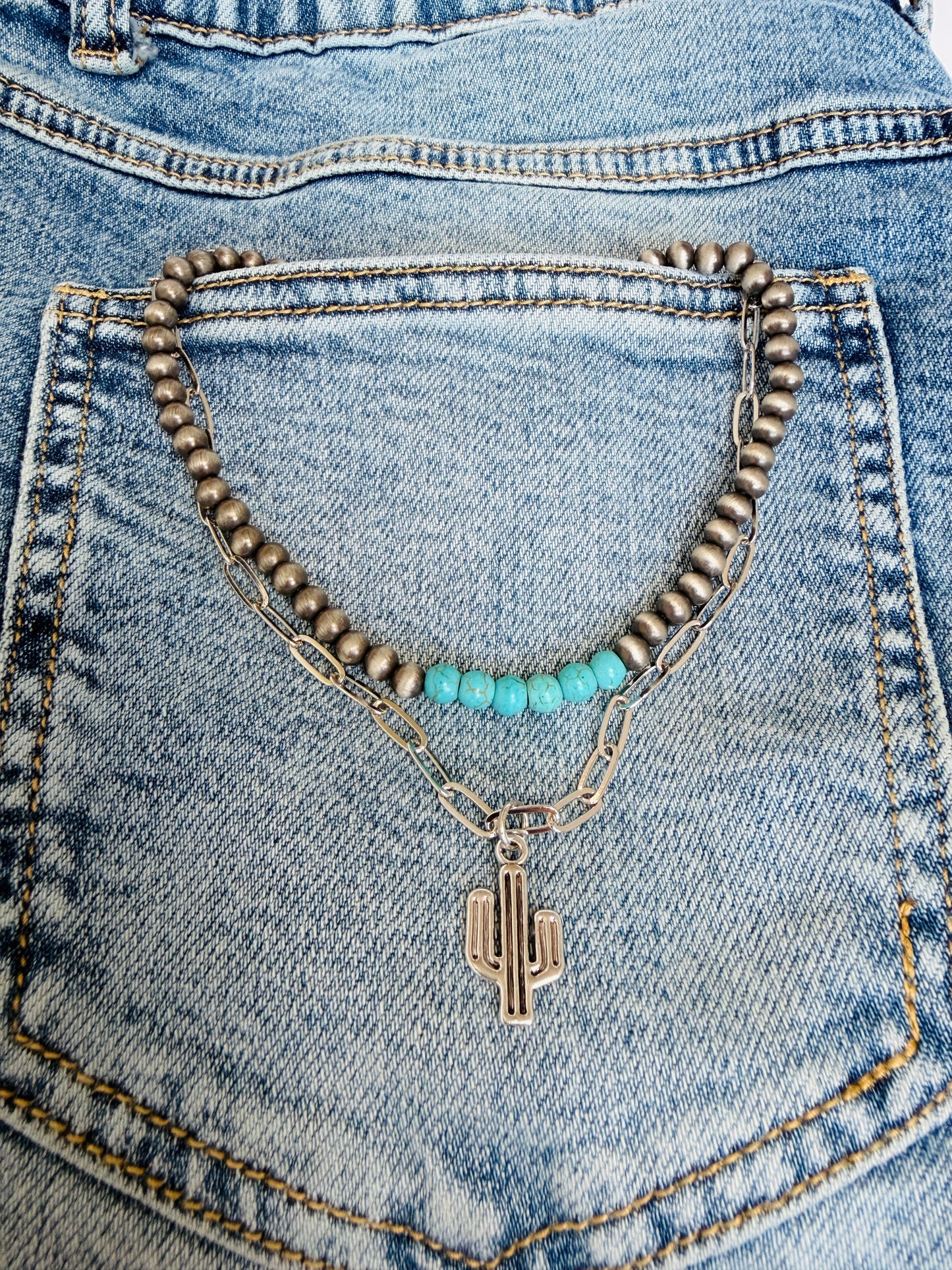 Cactus Turquoise Layered Necklace – Cowgirl Chrome Style - Buttercup Lynne Boutique