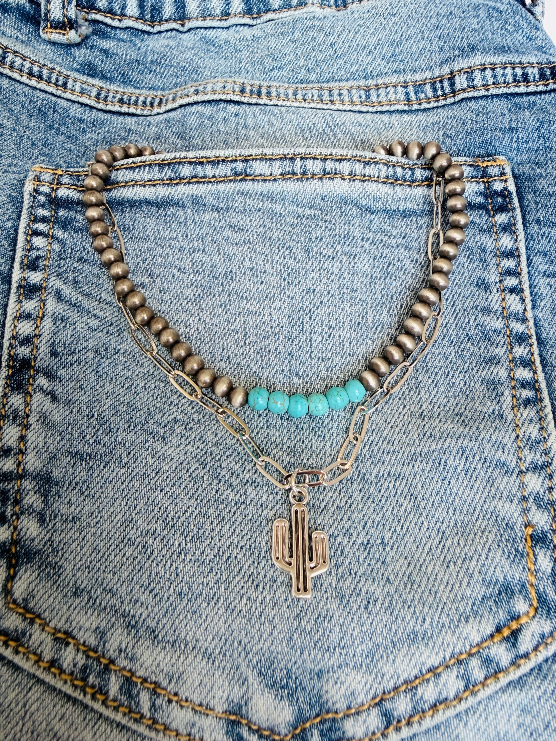 Cactus Turquoise Layered Necklace – Cowgirl Chrome Style - Buttercup Lynne Boutique