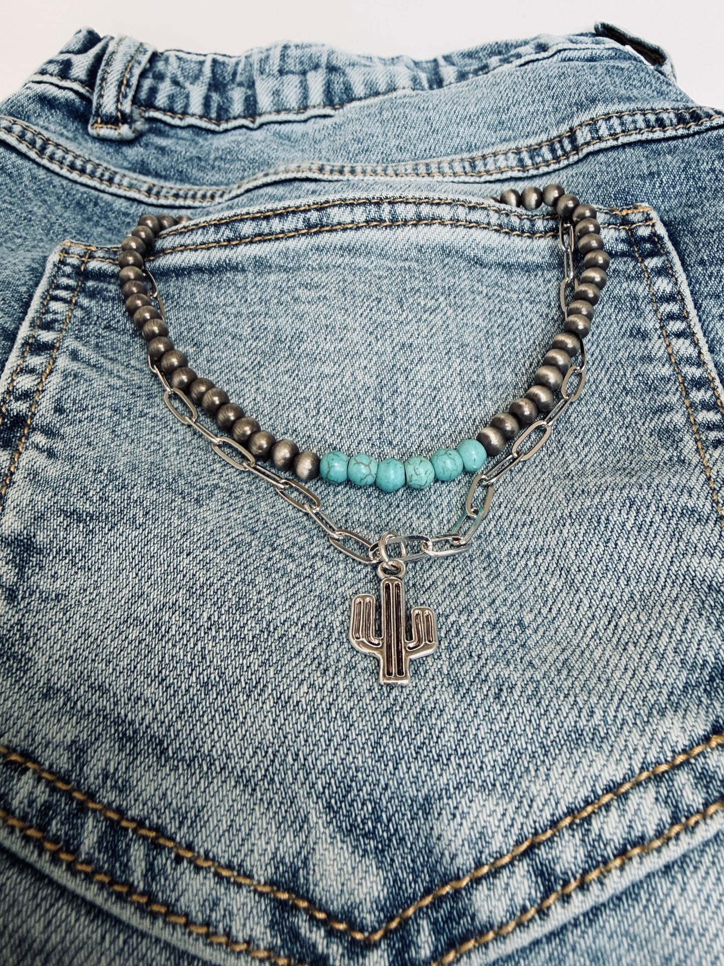 Cactus Turquoise Layered Necklace – Cowgirl Chrome Style - Buttercup Lynne Boutique