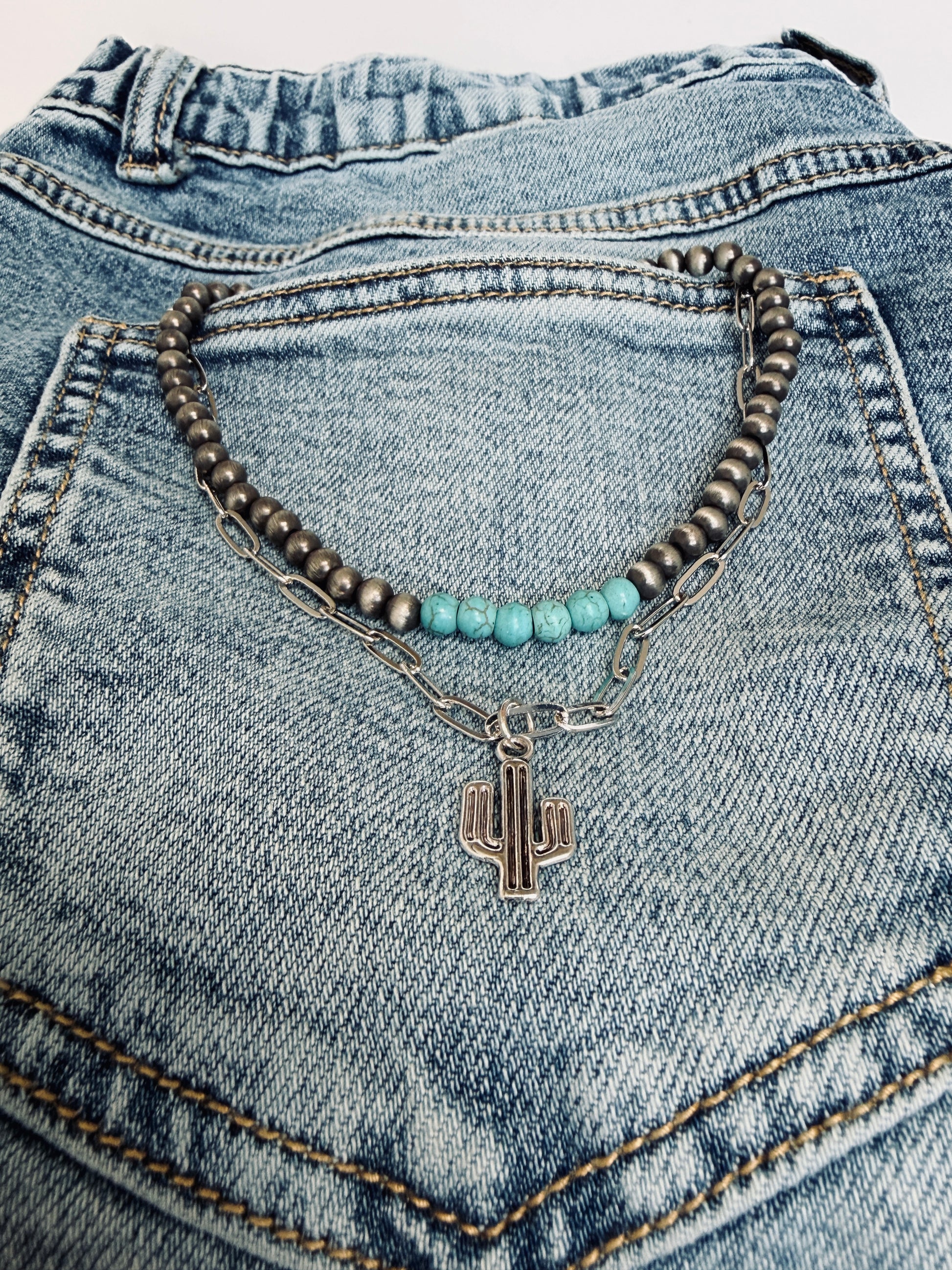 Cactus Turquoise Layered Necklace – Cowgirl Chrome Style - Buttercup Lynne Boutique
