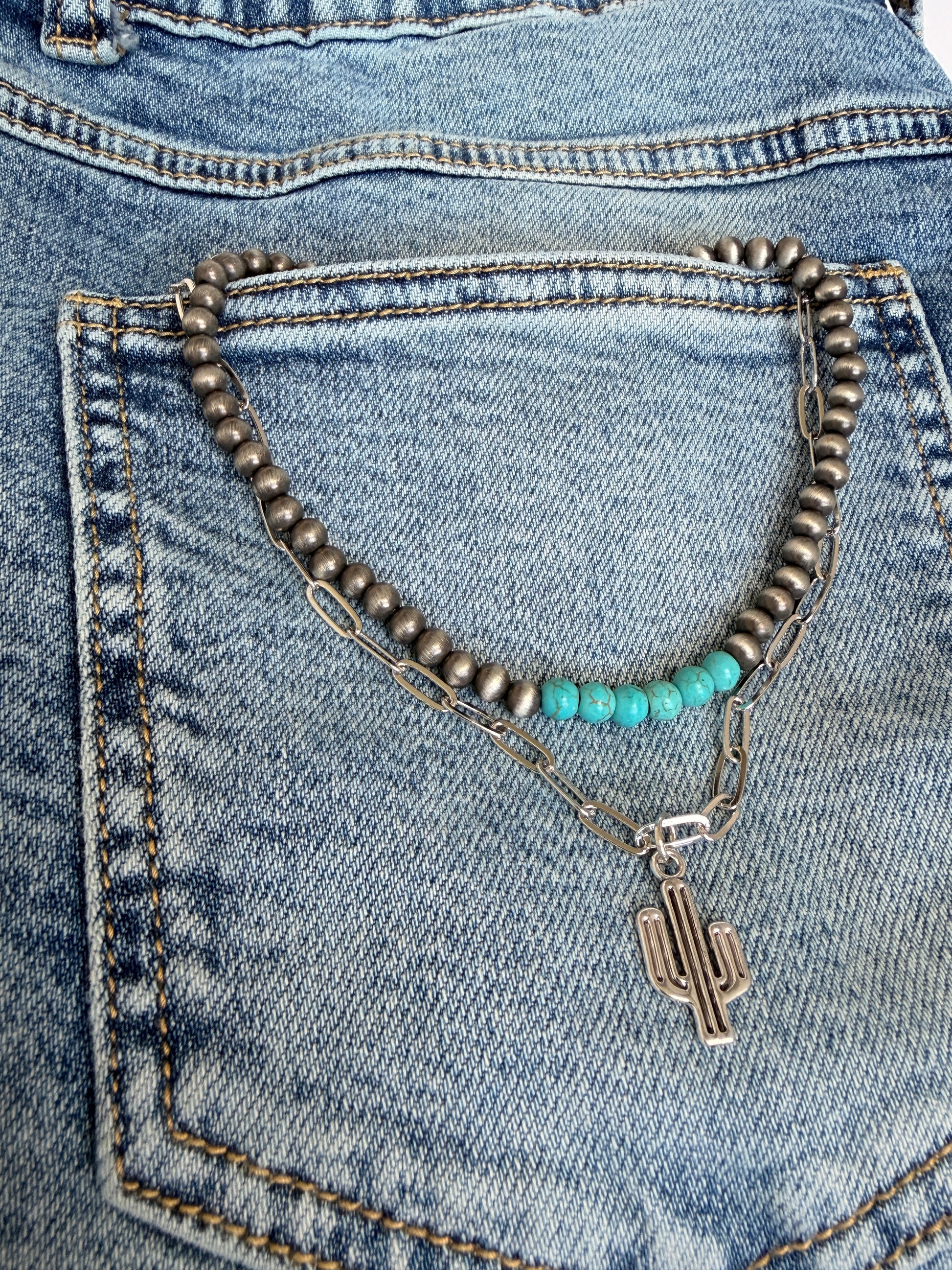 Cactus Turquoise Layered Necklace – Cowgirl Chrome Style - Buttercup Lynne Boutique