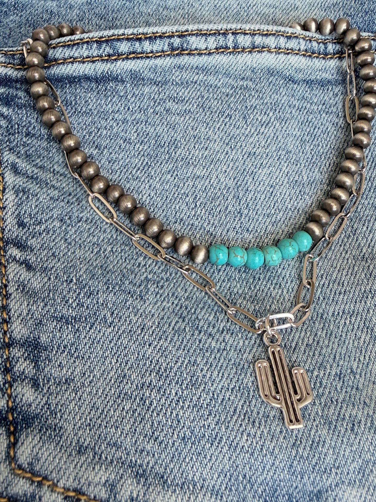 Cactus Turquoise Layered Necklace – Cowgirl Chrome Style - Buttercup Lynne Boutique