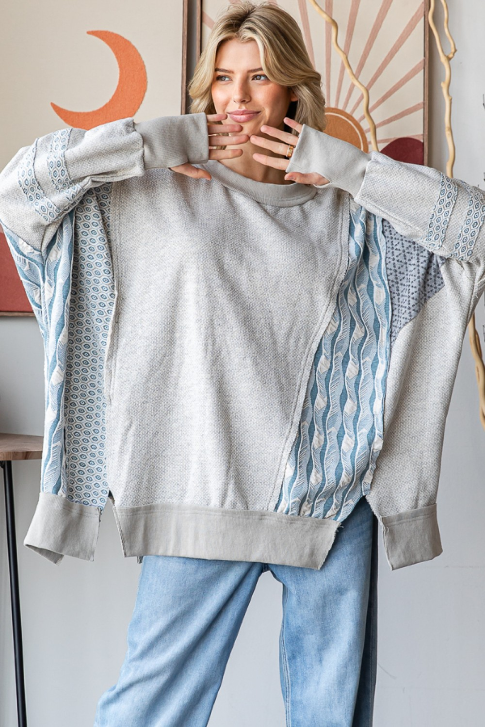 Easy Going Mixed Fabric Sweater