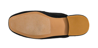 Corkys Just A Sip black suede loafer bottom view showing leather and rubber sole