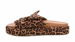 Corkys Lil Bit Knotty leopard platform sandals with knotted bow straps and cushioned footbed