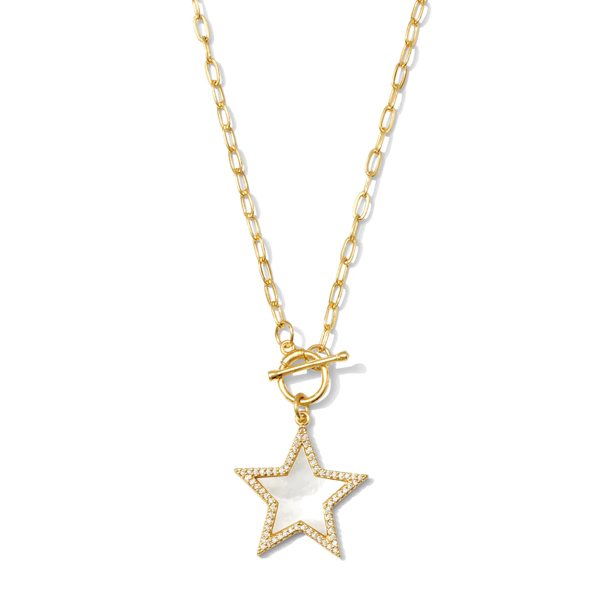 Mother of Pearl Pave Star Toggle Pendant Necklace