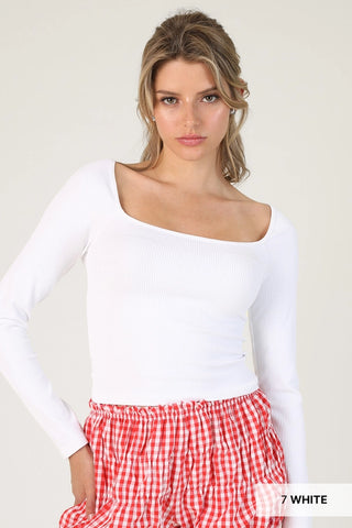 NikiBiki white ribbed square neck long sleeve fitted top
