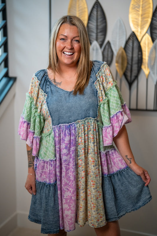 Oli & Hali Washed Mixed Print Ruffle Tunic Dress - Buttercup Lynne Boutique