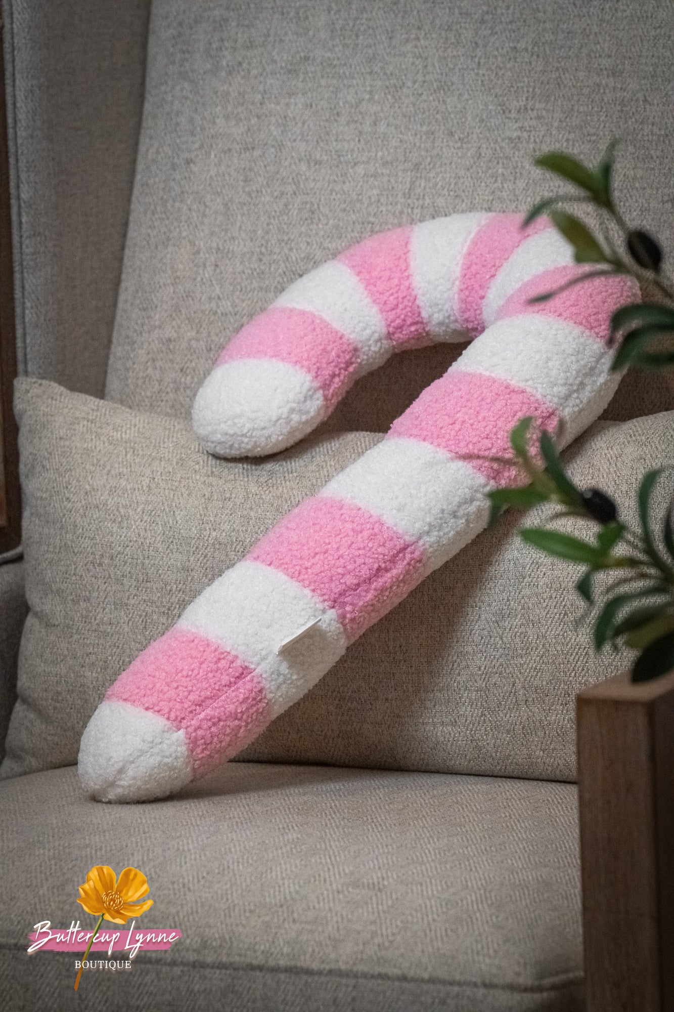 Pink Sugar Candy Cane Pillow | Buttercup Lynne - Buttercup Lynne Boutique