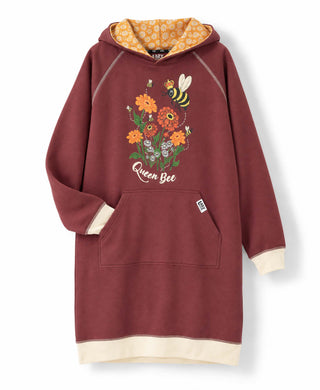 LazyOne Queen Bee Sleep Hoodie in burgundy with floral bee graphic and hood