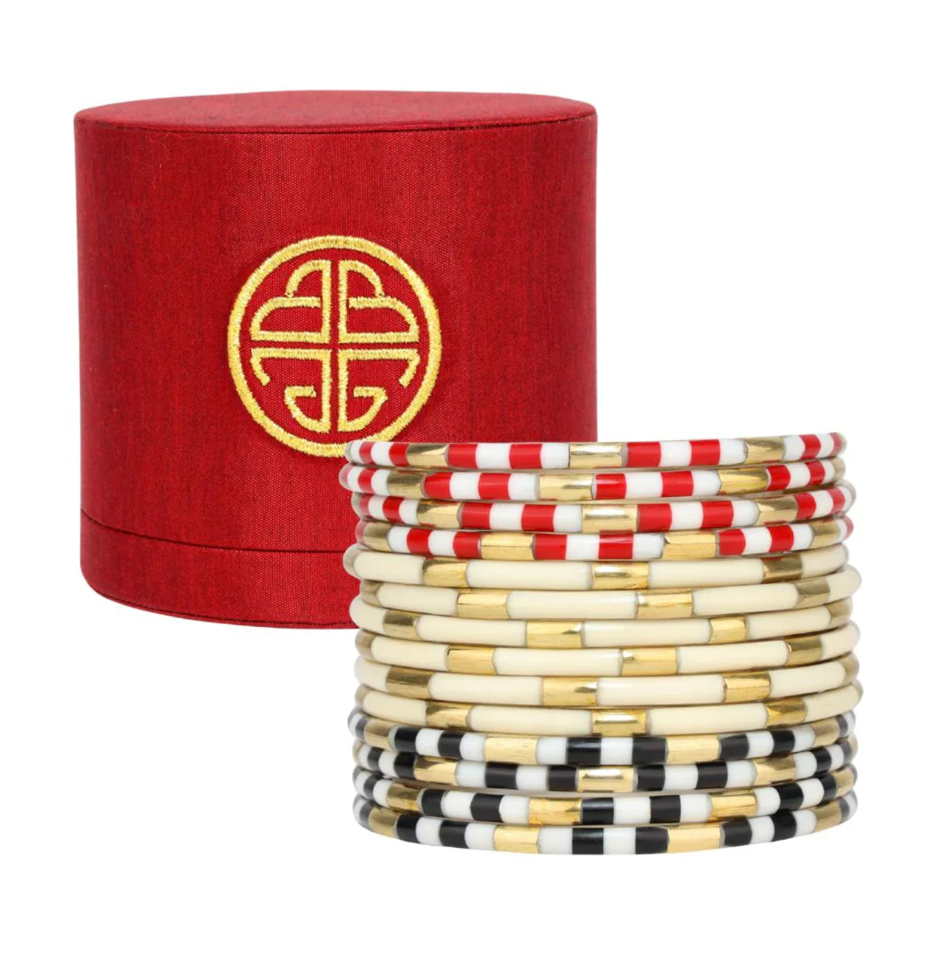 BuDhaGirl Holiday Gifting Veda Bundle - 12 Veda Bangles + Red Silk Canister Box