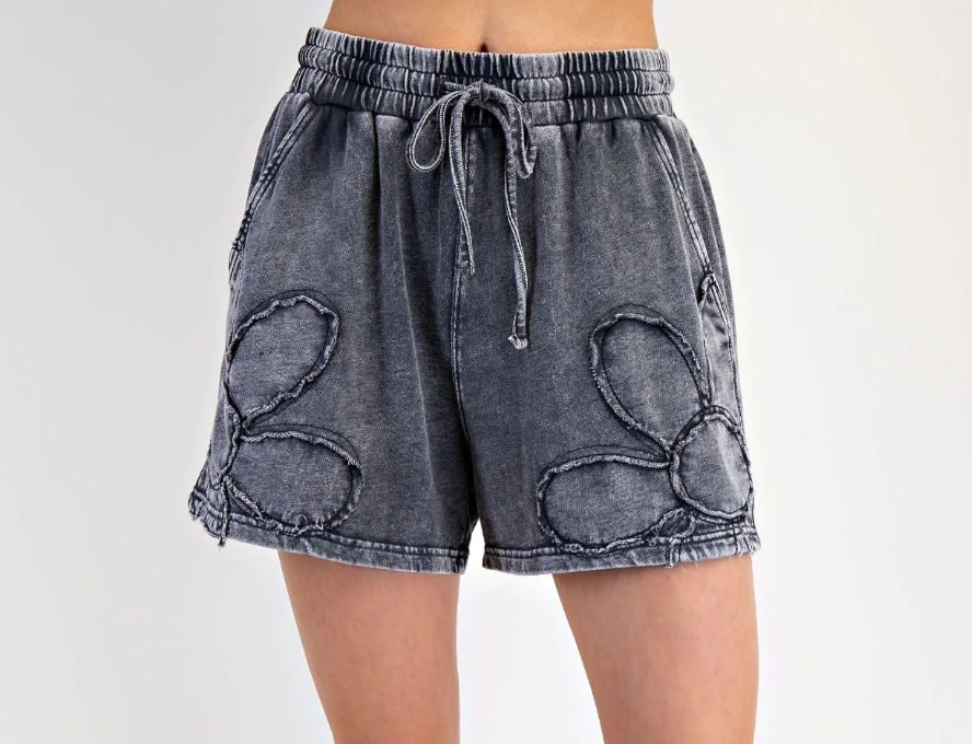 Flower Patch Mineral Washed Terry Knit Shorts - Buttercup Lynne Boutique