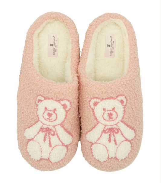 Simply Southern Fuzzy Bear Slippers for Women in Light Pink