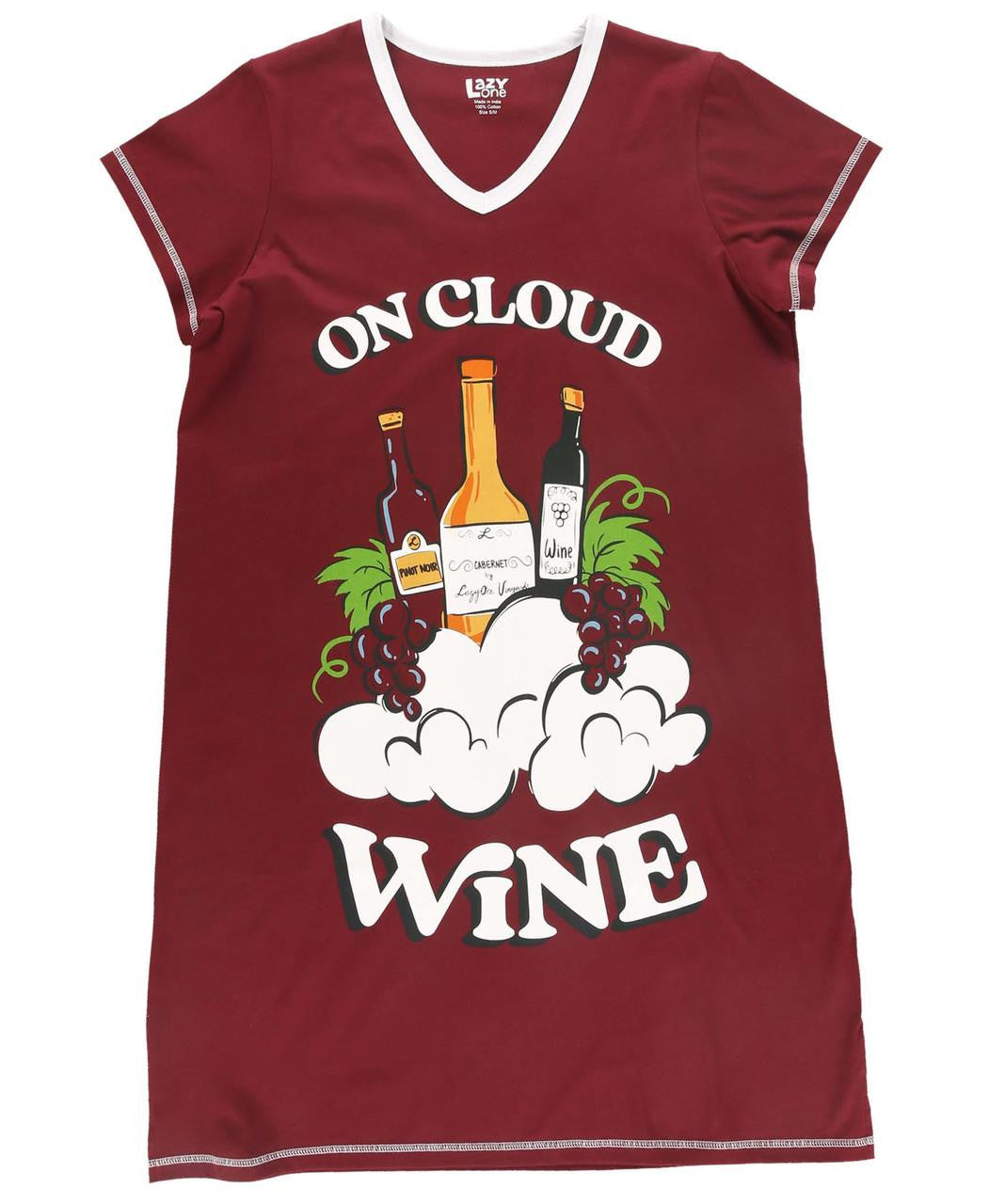 On Cloud Wine Women’s V-Neck Nightshirt – Cozy Cotton Sleepwear by Lazy One
