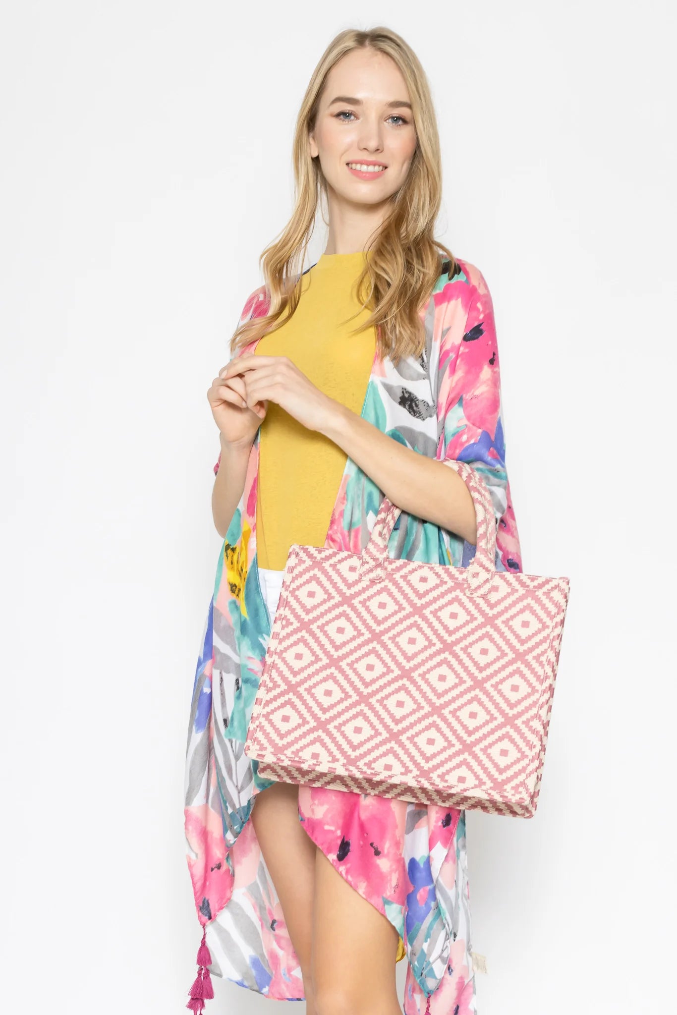 Pink Geometric Tote Bag