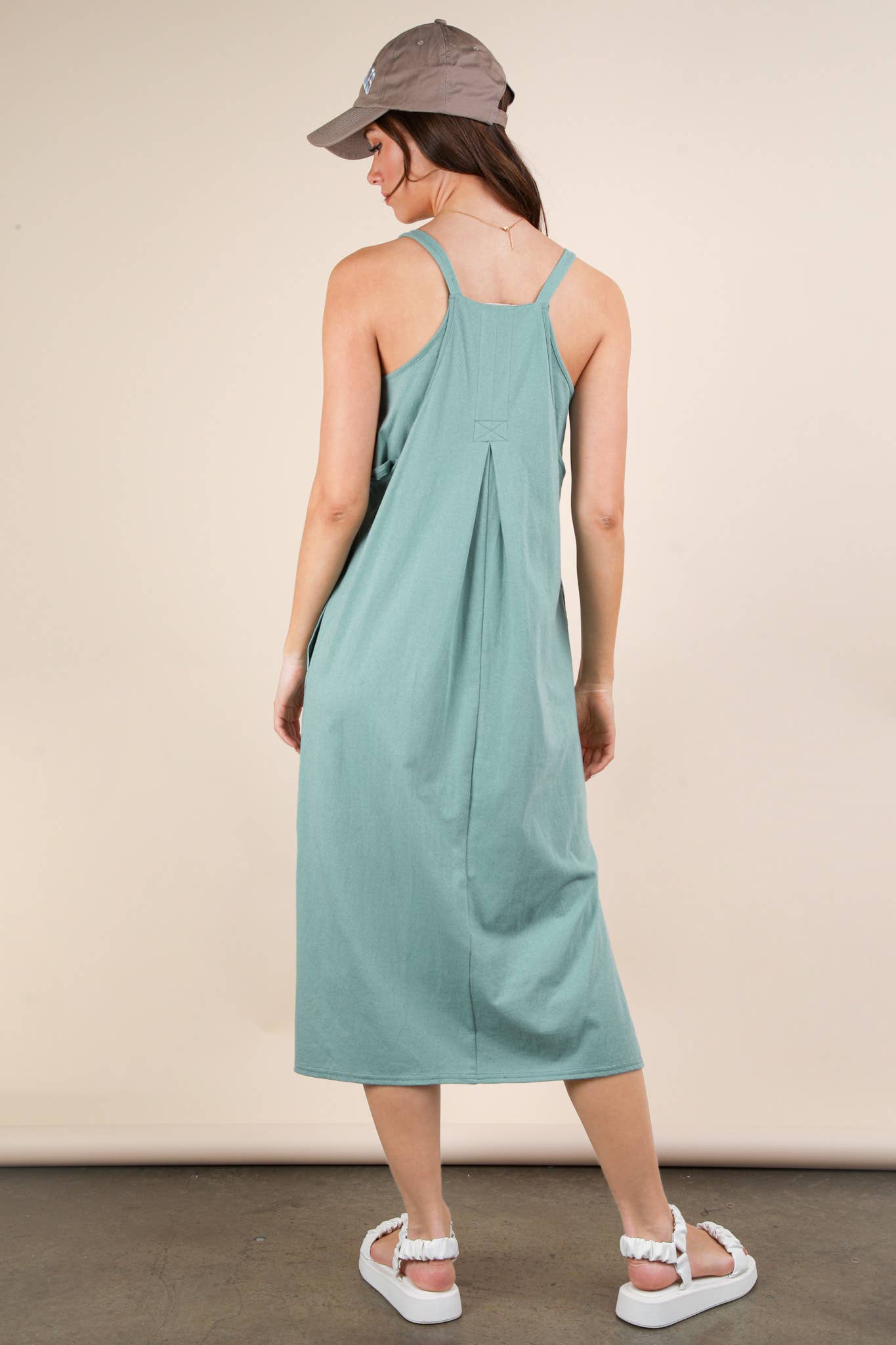 ND31605-V-Neck Sleeveless Casual Comfy Midi Dress - Buttercup Lynne Boutique