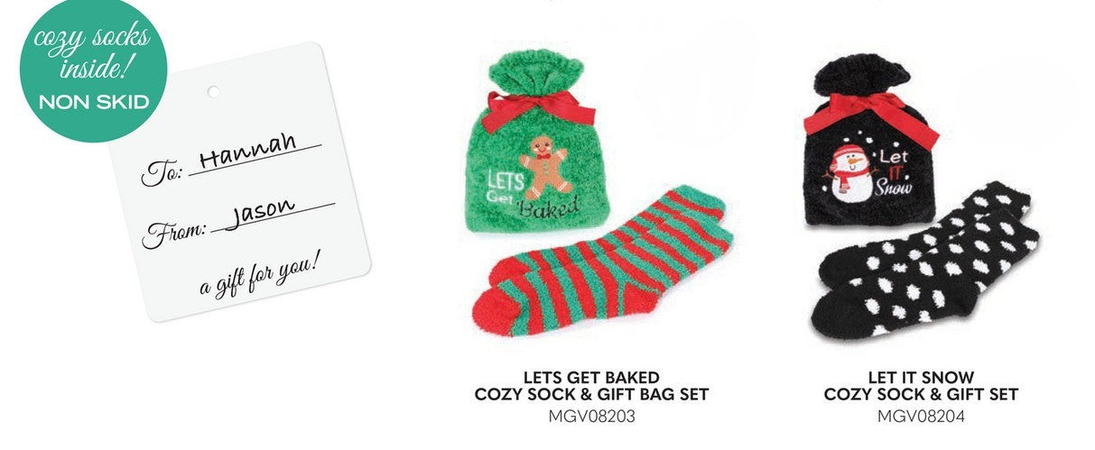 MeMoi Cozy Sock & Gift Bag Set – Let’s Get Baked & Let It Snow